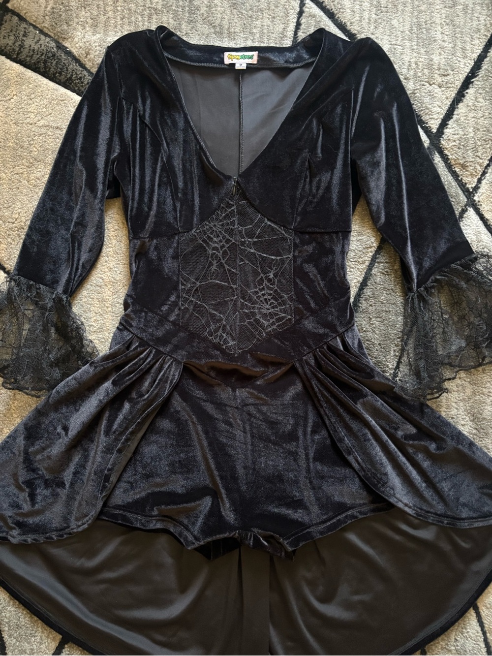 Tipsy Elves Black Velvet Lace-Trimmed Witch Costume Dress